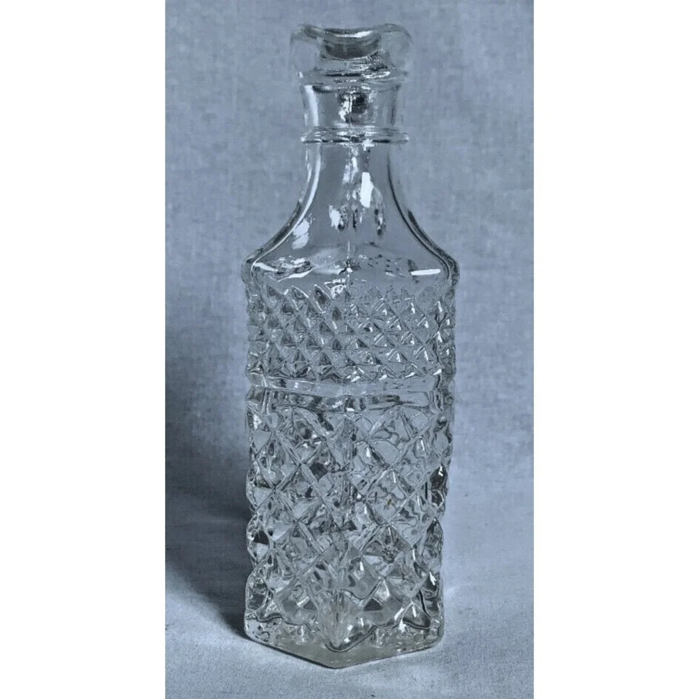 Vintage Pyrex Glass Decanter Cruet Diamond Pattern Oil Vinegar Stopper
